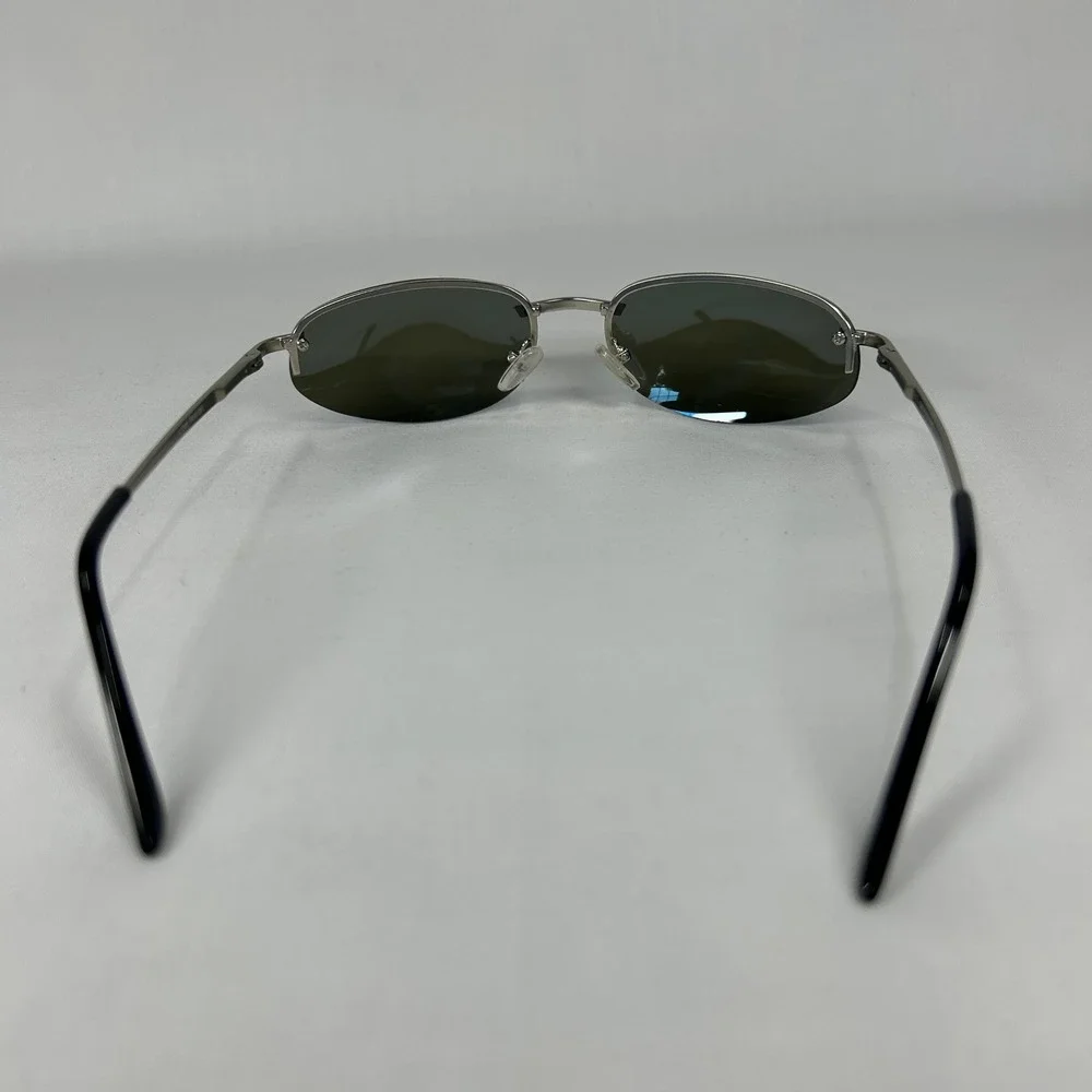 Deadstock Y2K Silver Rimless Sunglasses – Blue Tinted Oval Cyber Shades